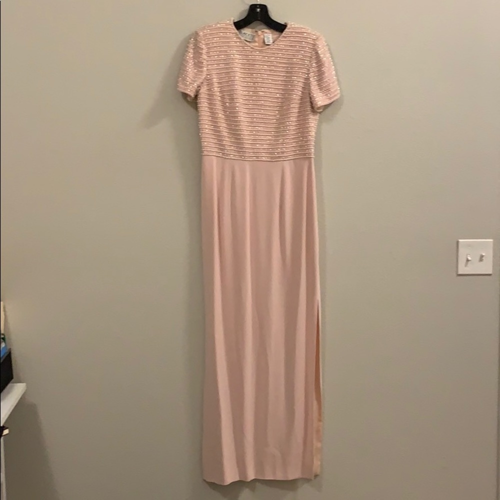 Oleg Cassini dusty pink beaded bodice evening gown